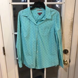 Long sleeve collared polka dot blouse